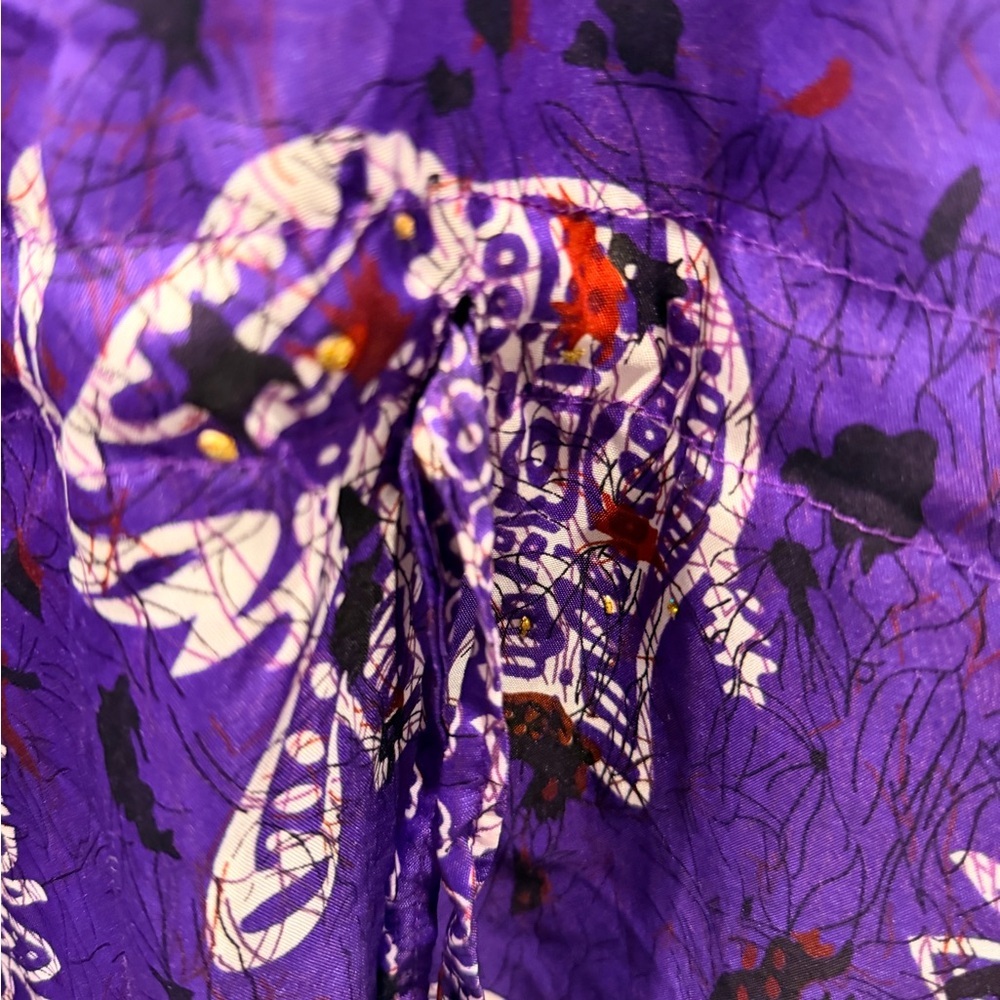 Purple Boho Tunic Dress OSFM Elephant Print Drawstring Waist - Picture 2 of 7